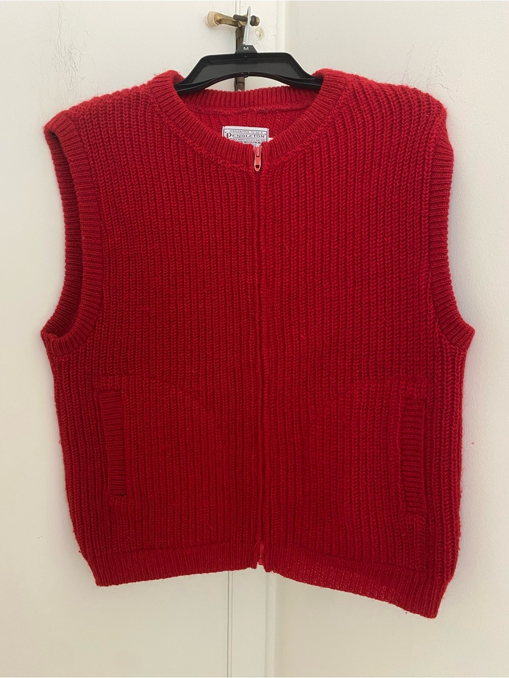 Pendelton 100% Wool Vest Cabincore Red Knit Zip Preppy Heritage Vintage Large